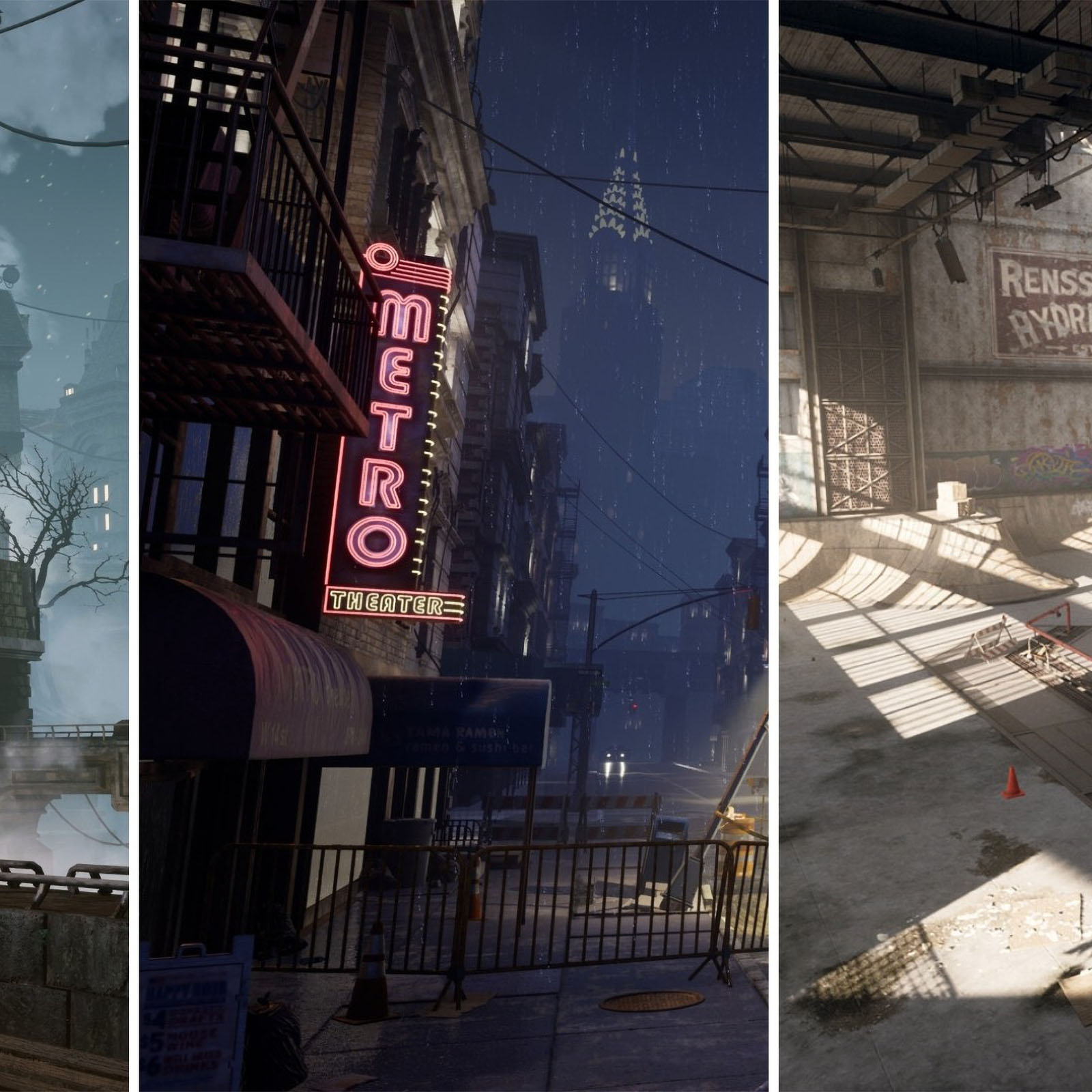 game art collage showing various game environments