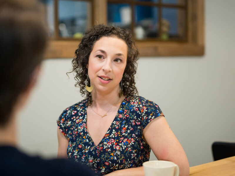 female talking to unseen person