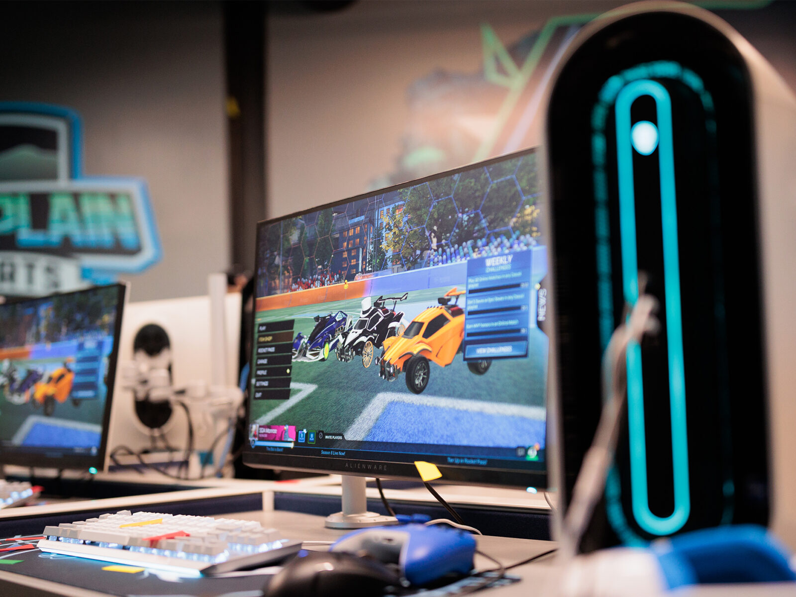 Monitor showing Rocket League in the Esports Arena