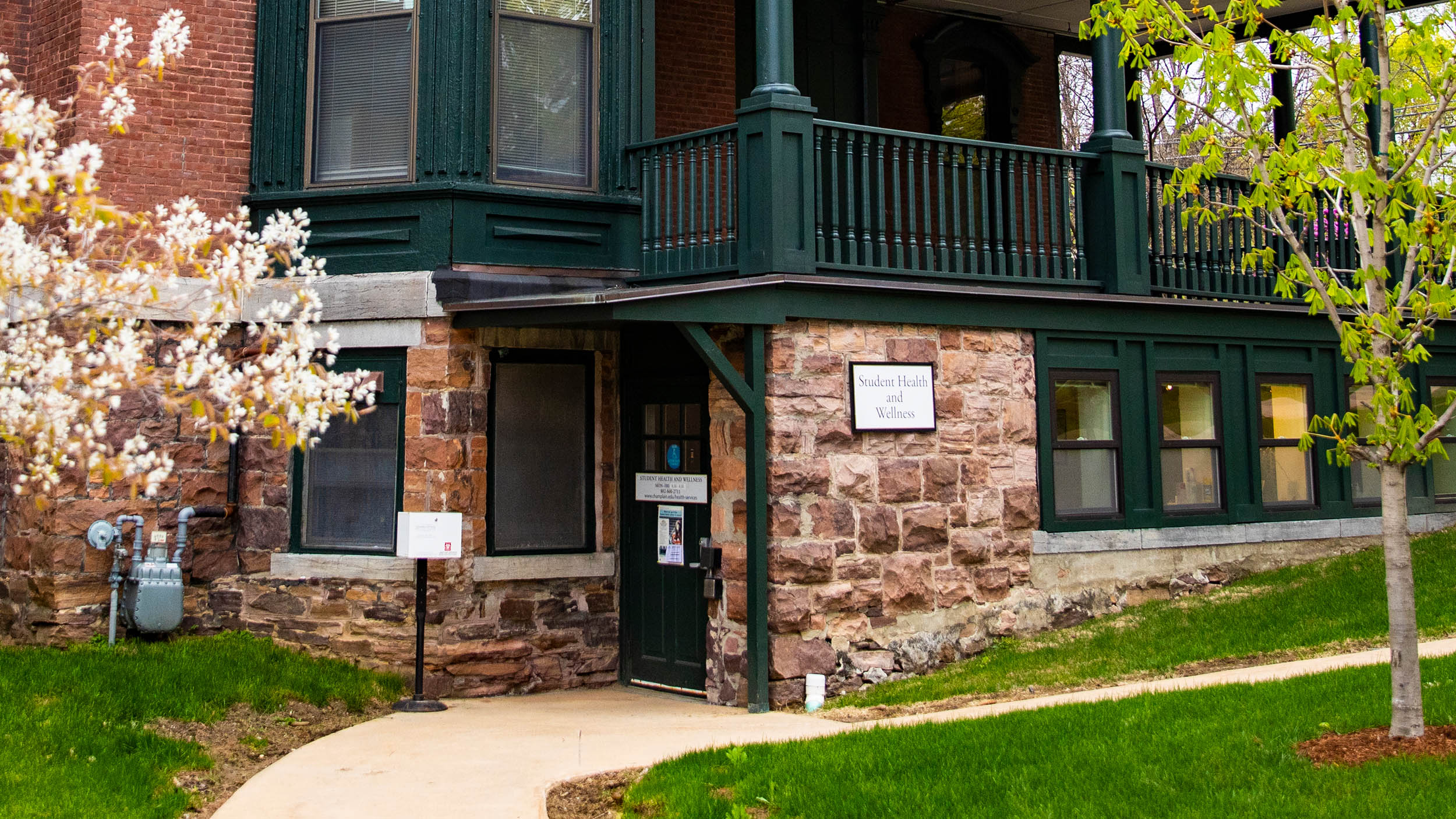 exterior shot of the entrance to the student health and wellness building