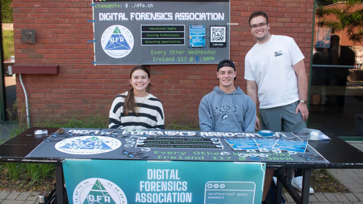 Digital Forensics Association members tabling outside in the courtyard