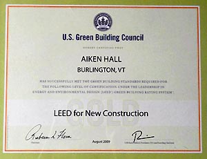 A green building council award for Aiken Hall