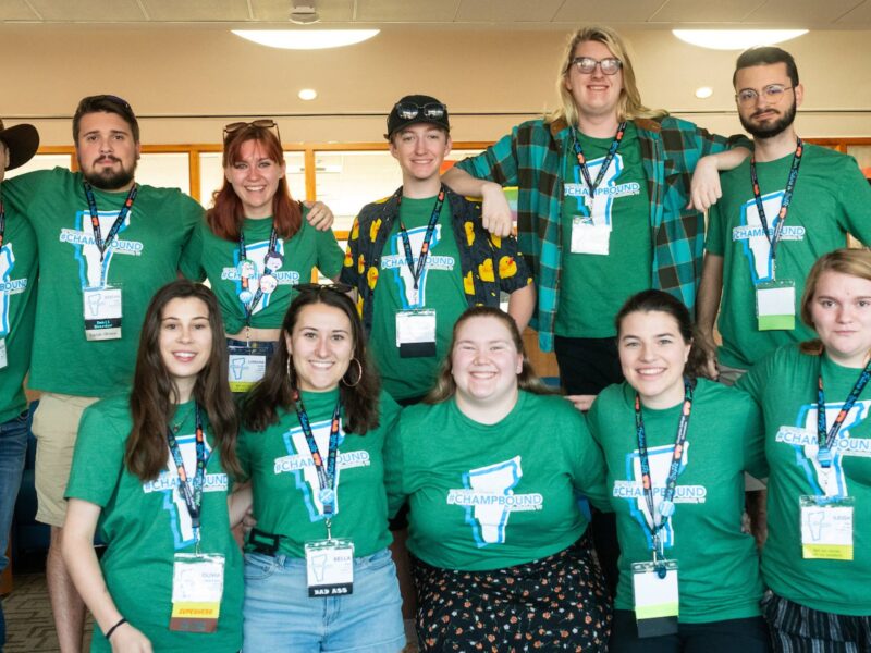 2023 Student Orientation Leader group photo wearing green shirts