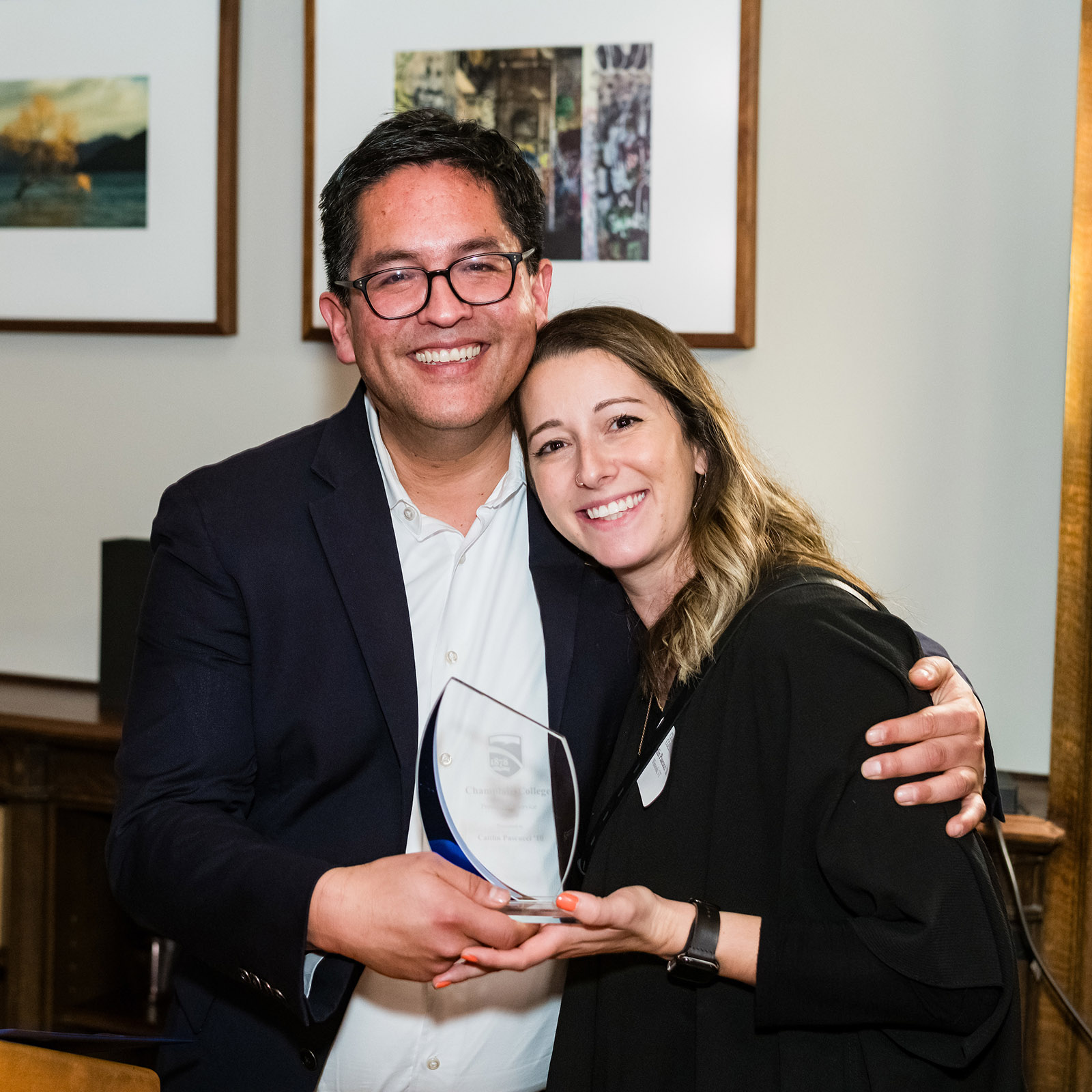 President Hernandez and Caitlin Pascucci alumni award