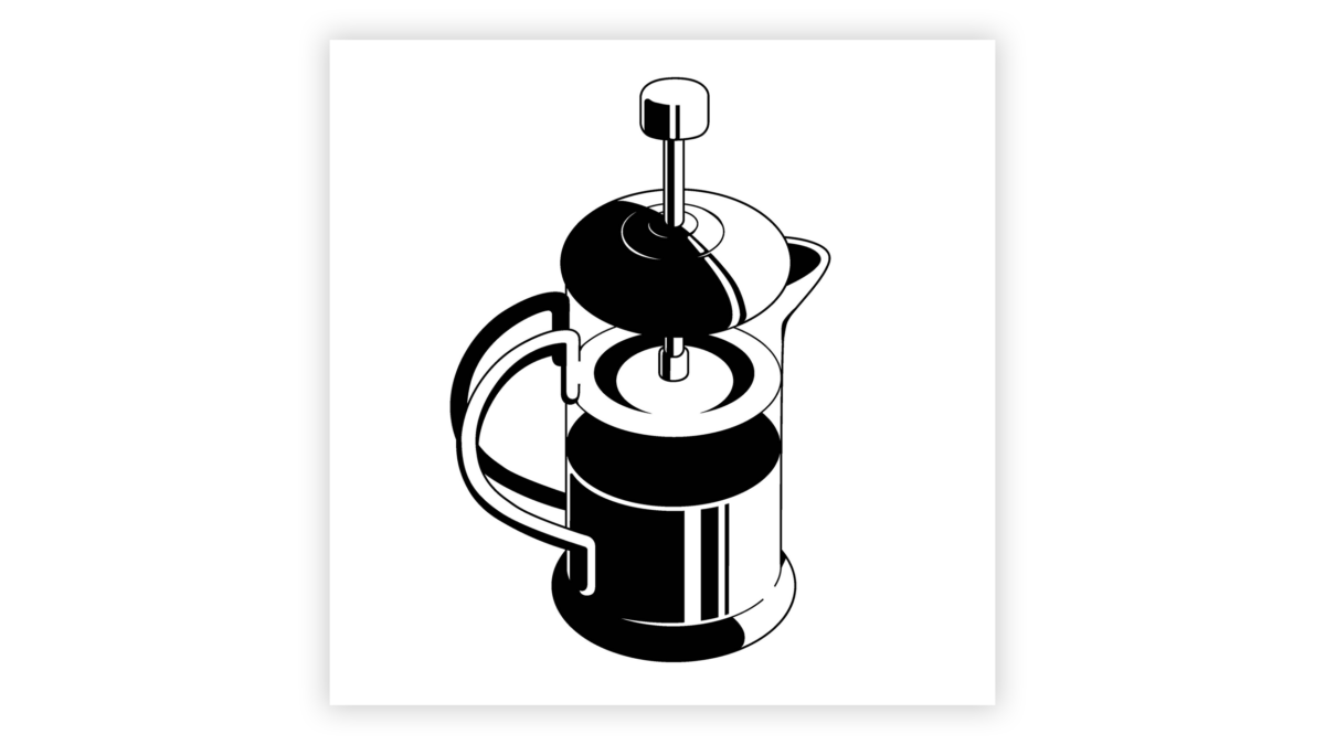 2d illustration of a french press coffee maker by a graphic design & visual communication student