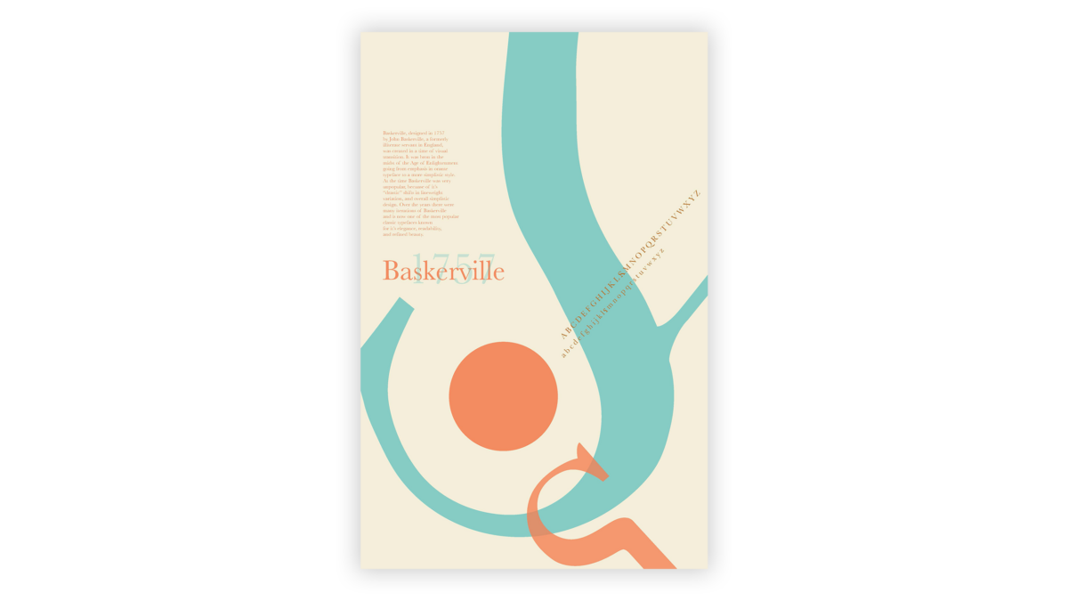 typographic design inspired by the serif typeface Baskerville, designed by a graphic design & visual communication student
