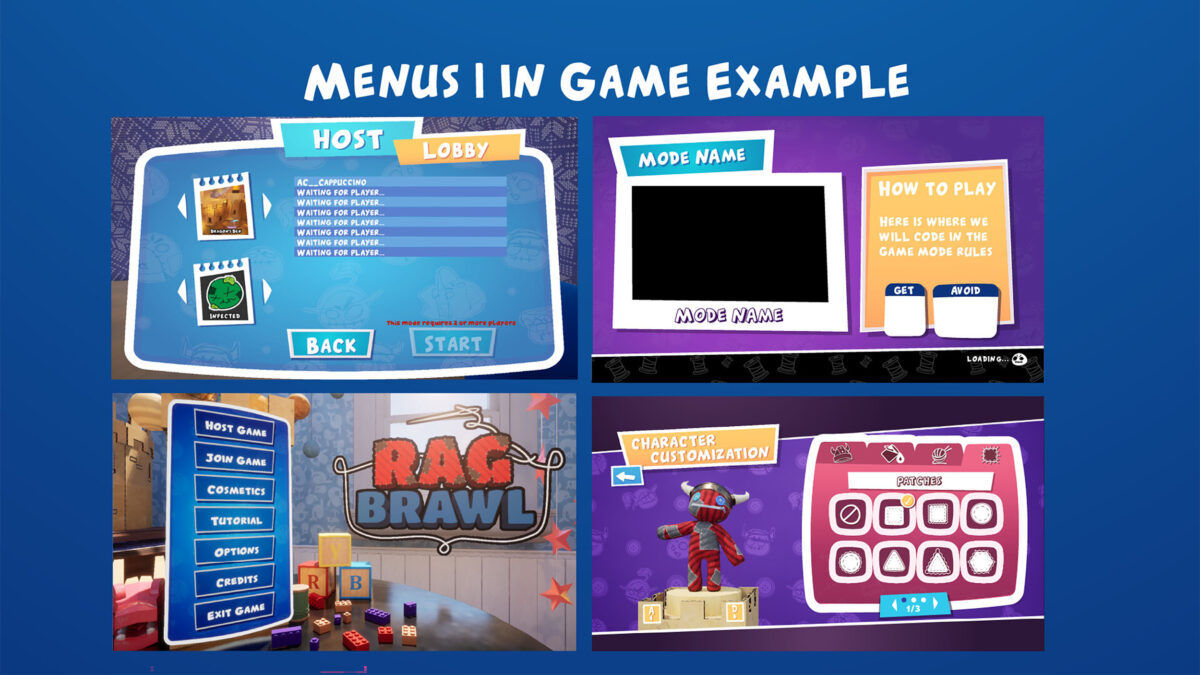 in-game menu designs from a game art student