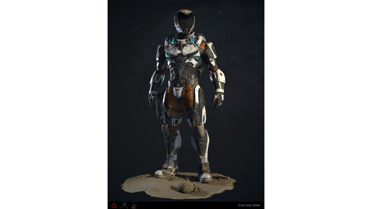 character design of a futuristic astronaut by a game art student