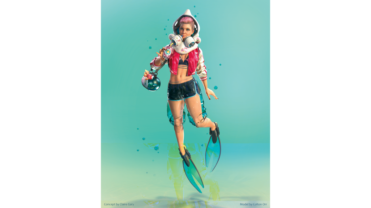 character design of a futuristic female diver by a game art student