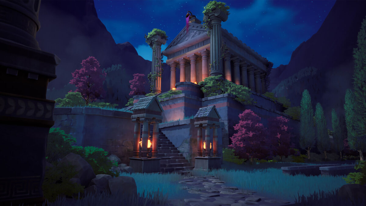 scene design inspired by an ancient temple by a game art student
