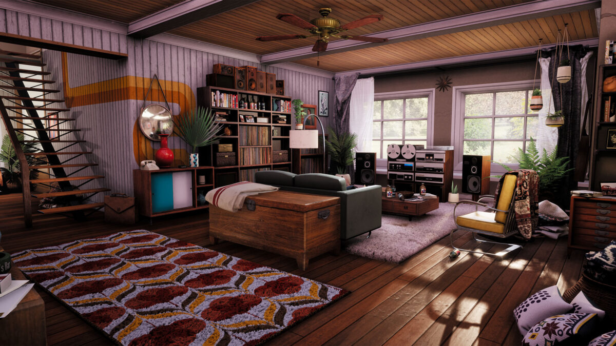 scene design inspired by a cozy 80's living room by a game art student