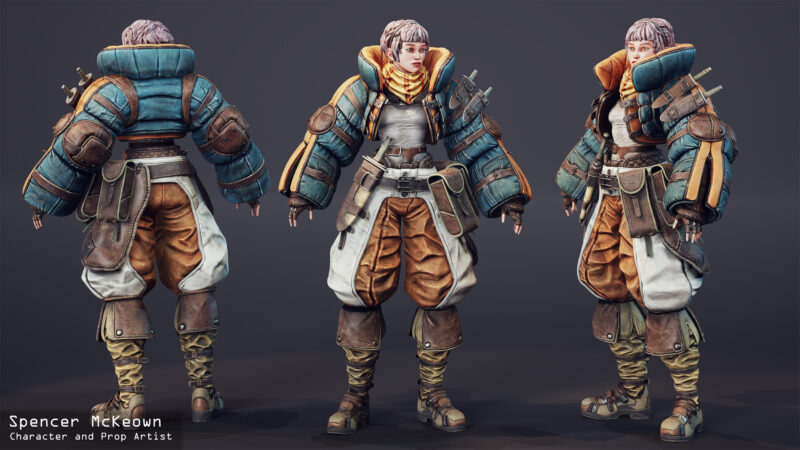 character design of a female adventurer by a game art student