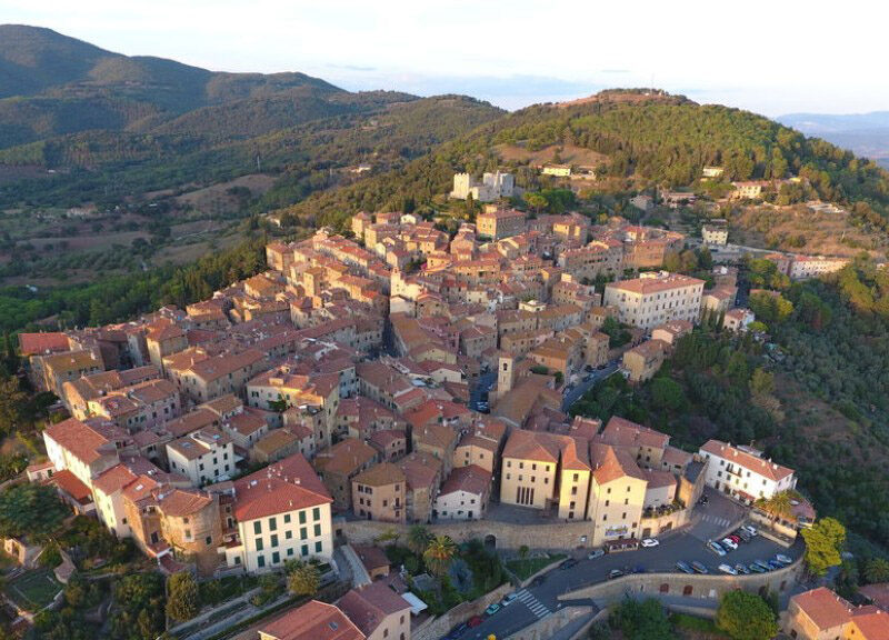 campiglia marittima Italian city on a hillside, drone photo