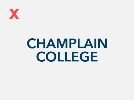 Graphic displaying how not to use the Champlain College logo