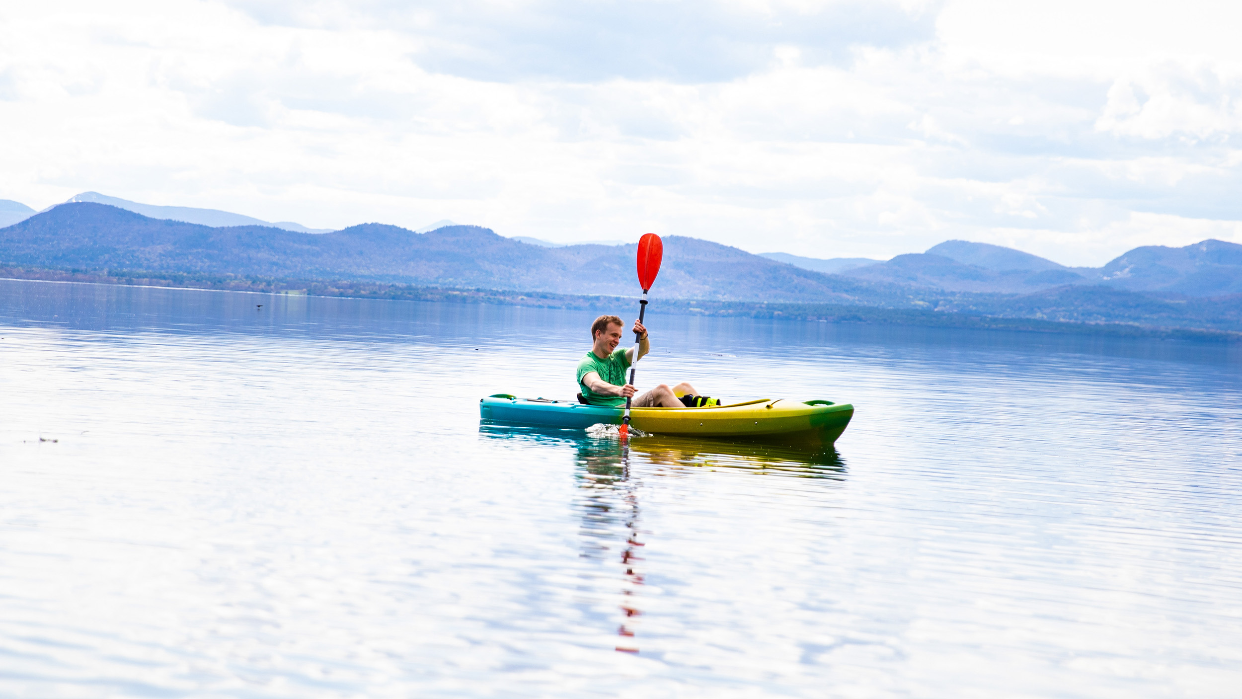 Person in a kayak on Lake Champlain