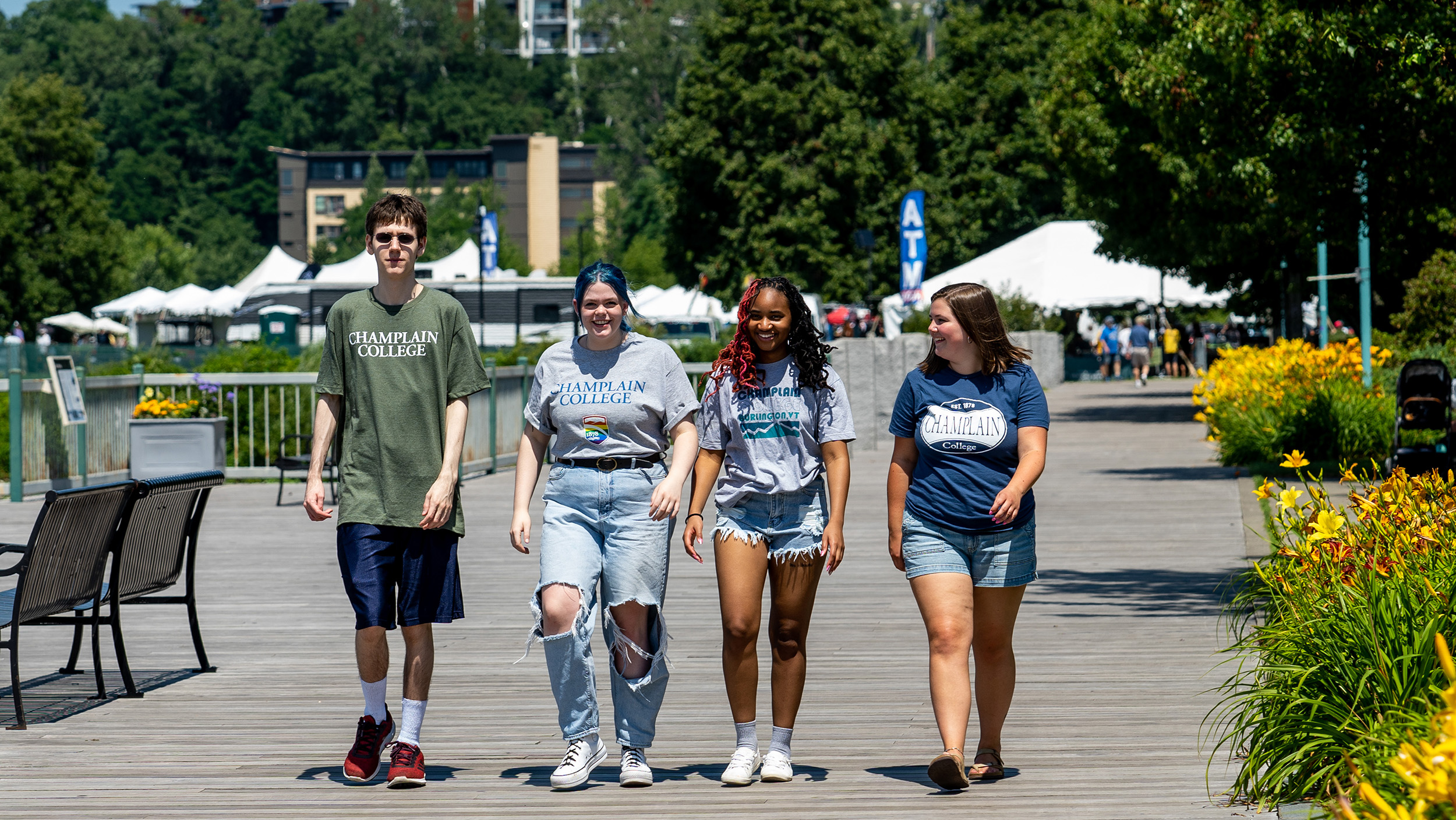 Students walking at Waterfront Park