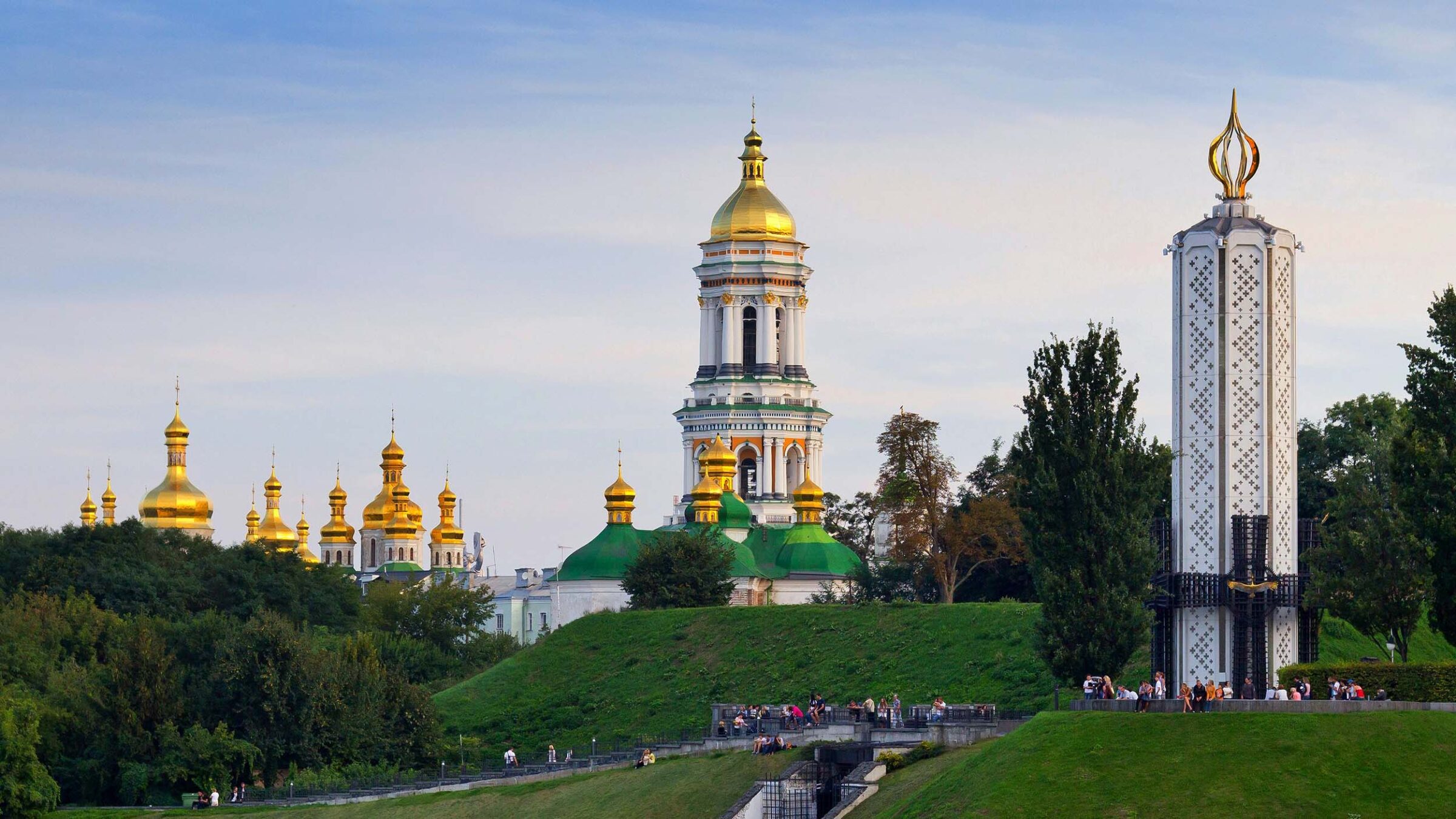 people walking around the landscape of Ukraine