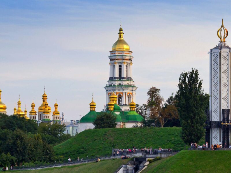 people walking around the landscape of Ukraine