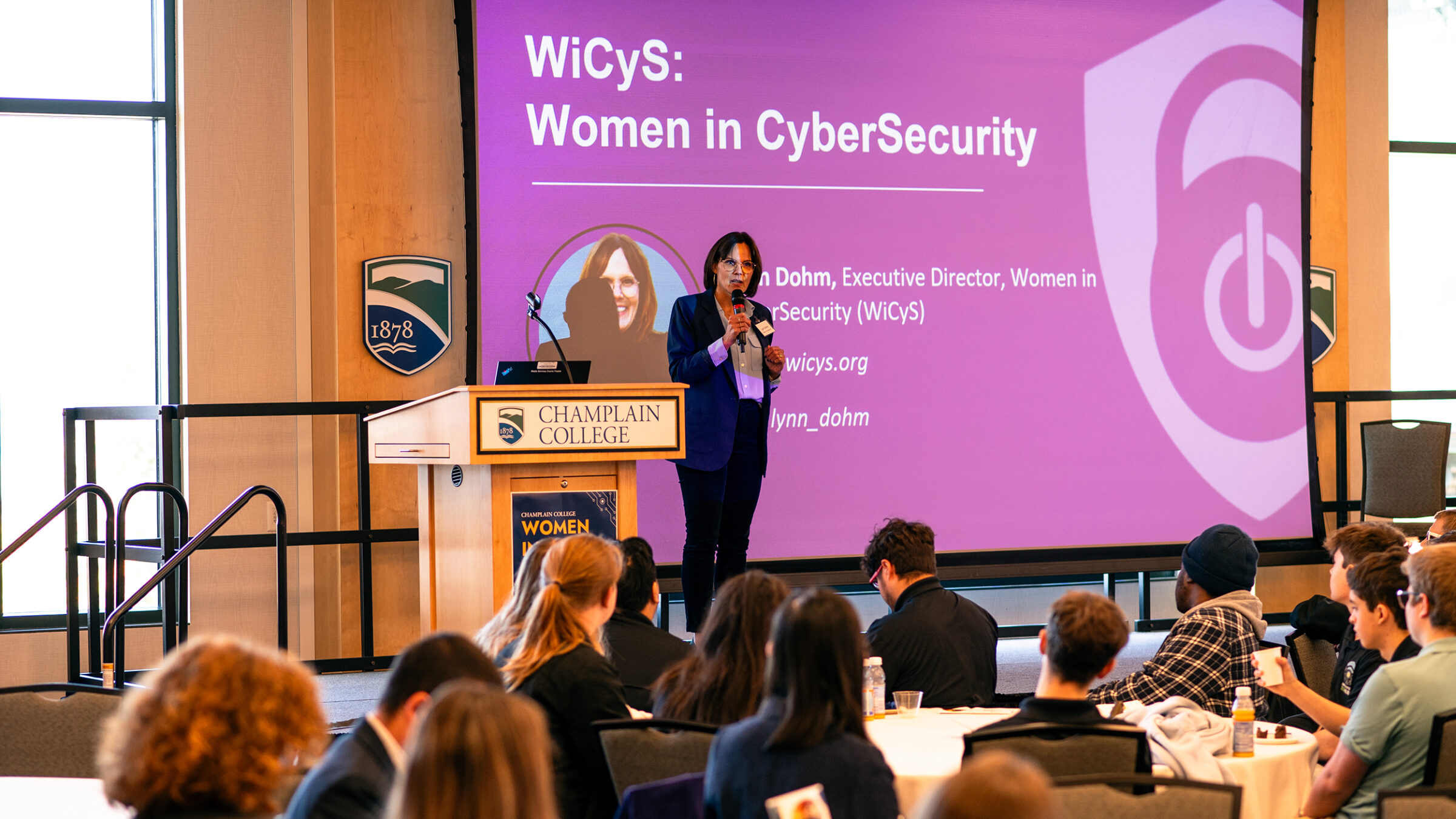 Lynn Dohm speaks at the Women in Cyber Summit.