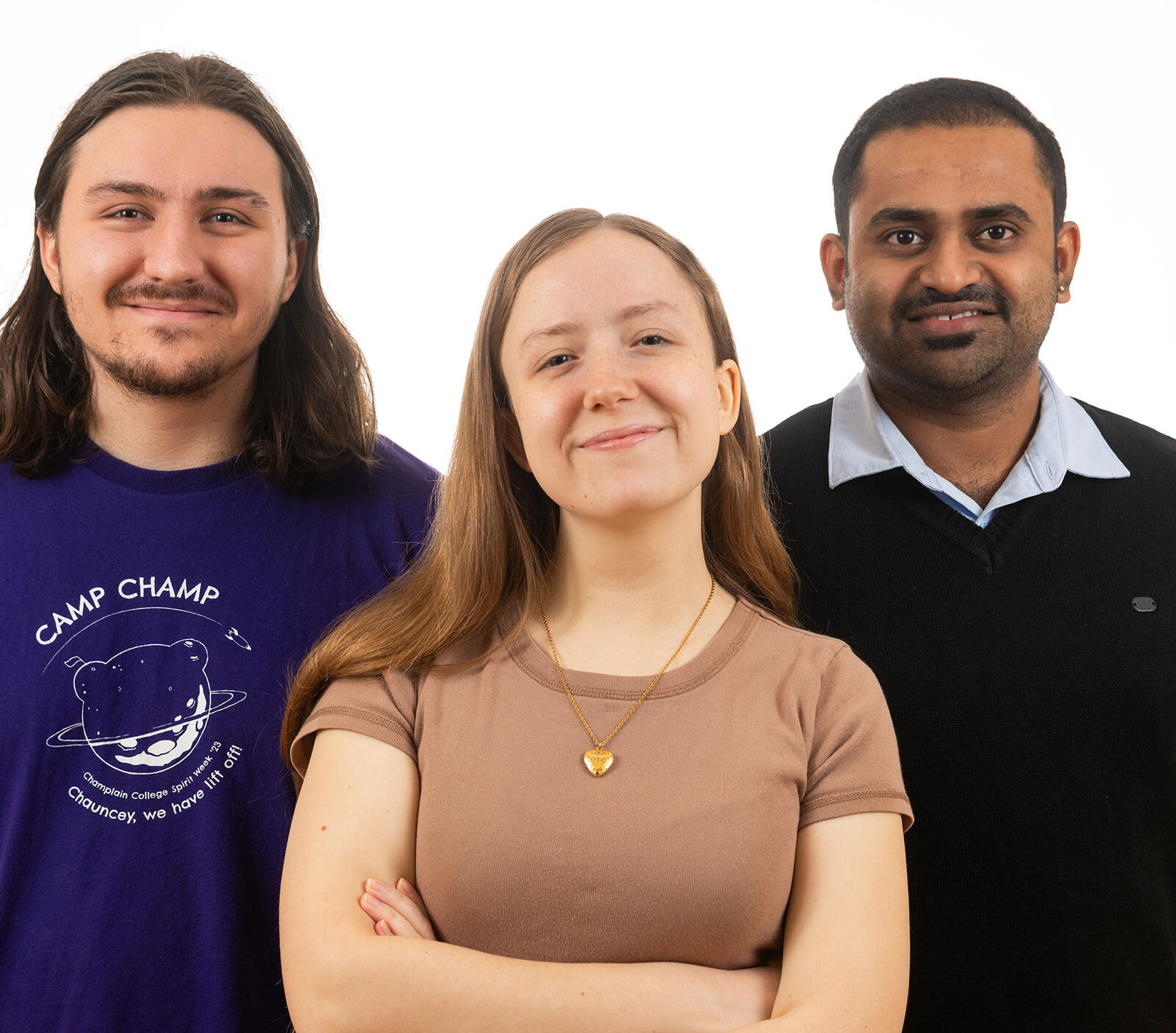 Mason Lee ’25, Ness Campagna ’25, and Professor Vikas Thammanna Gowda