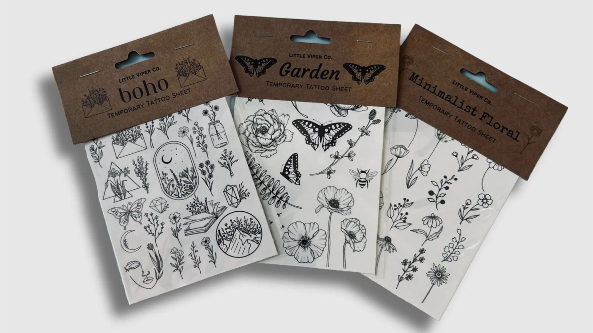 three packs of temporary tattoos