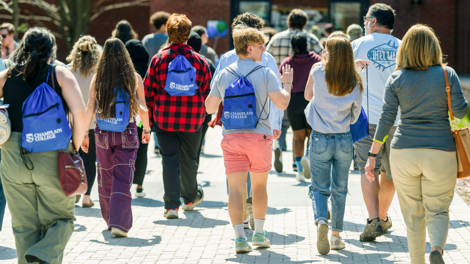 tour groups walks away from camera