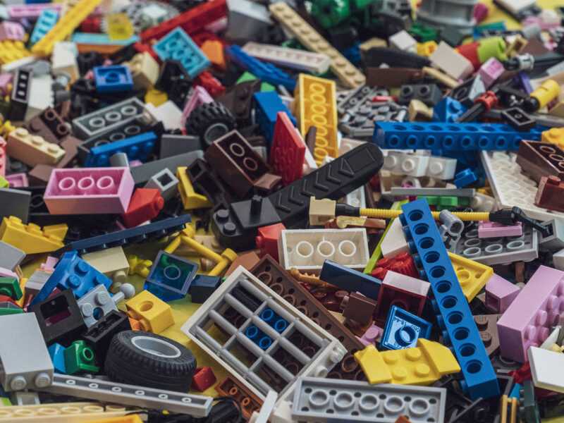 colorful lego pieces